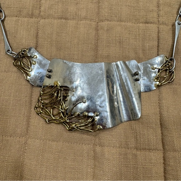 Vintage Joseph Boris Hammered Modernist  Brutalist Two Tone Belt or Necklace - Picture 2 of 6